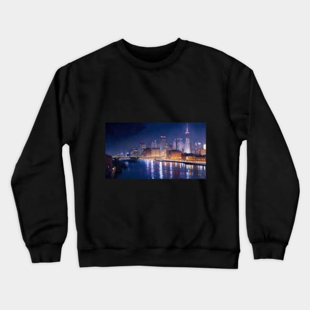 Night Cityscape Crewneck Sweatshirt by The Brushstrokes Boutique